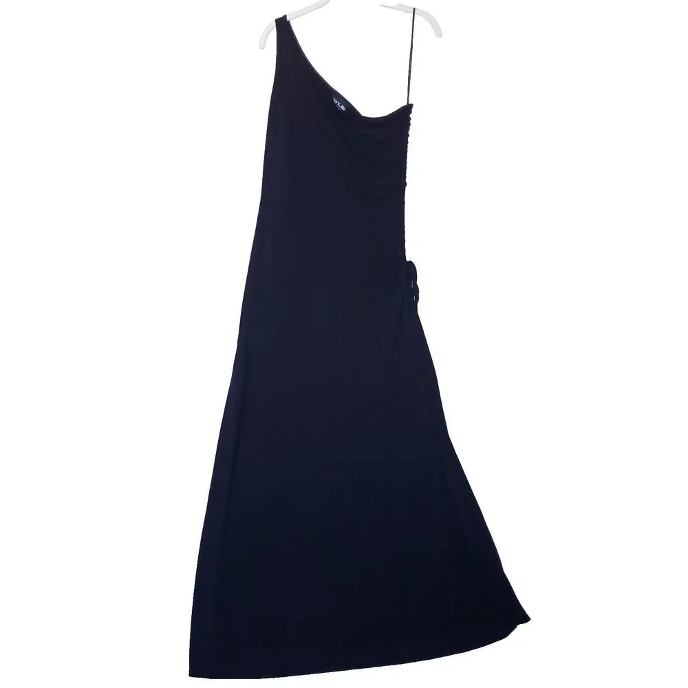 Onyx Nite Maxi Dress Womens Size 14 Black Asymmetrical One Strap Long Side Slit
